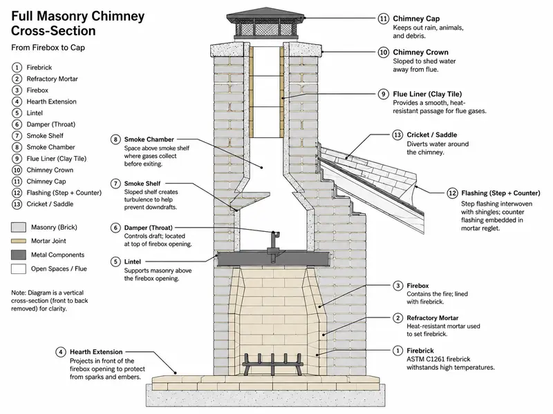 Parts of a Chimney — Complete Anatomy Guide (What Each Part Does and What It Costs to Fix)