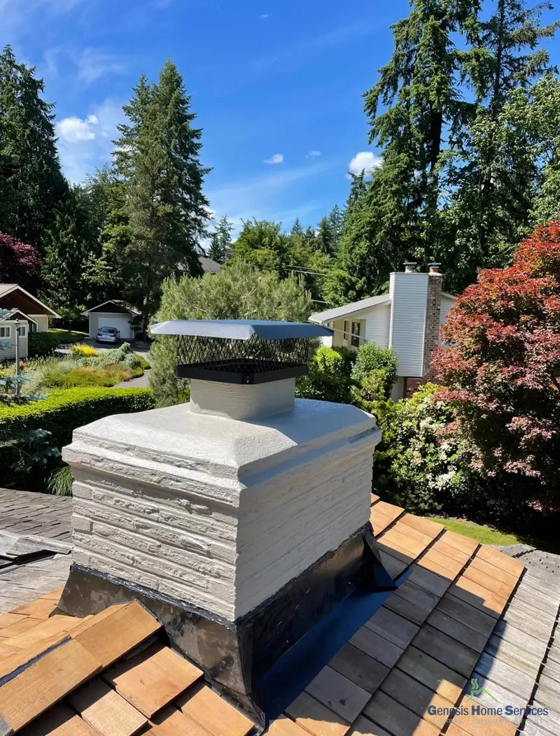 New black mesh chimney cap on brick chimney Seattle