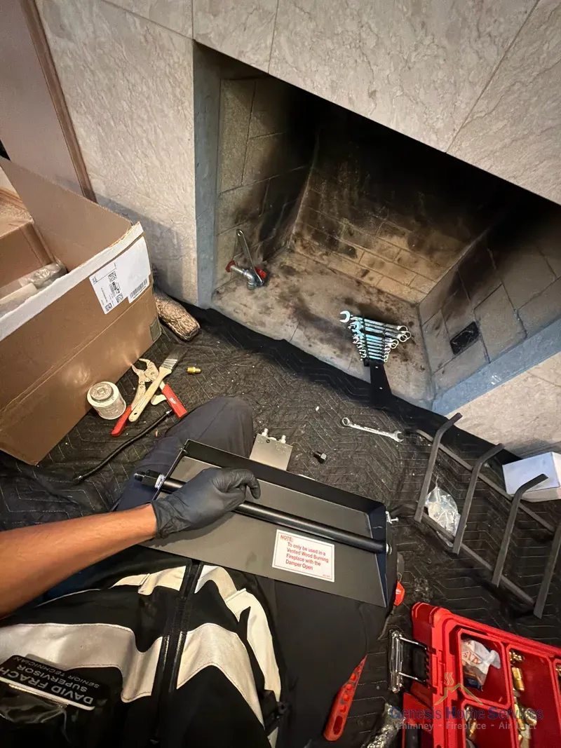 Gas fireplace before service