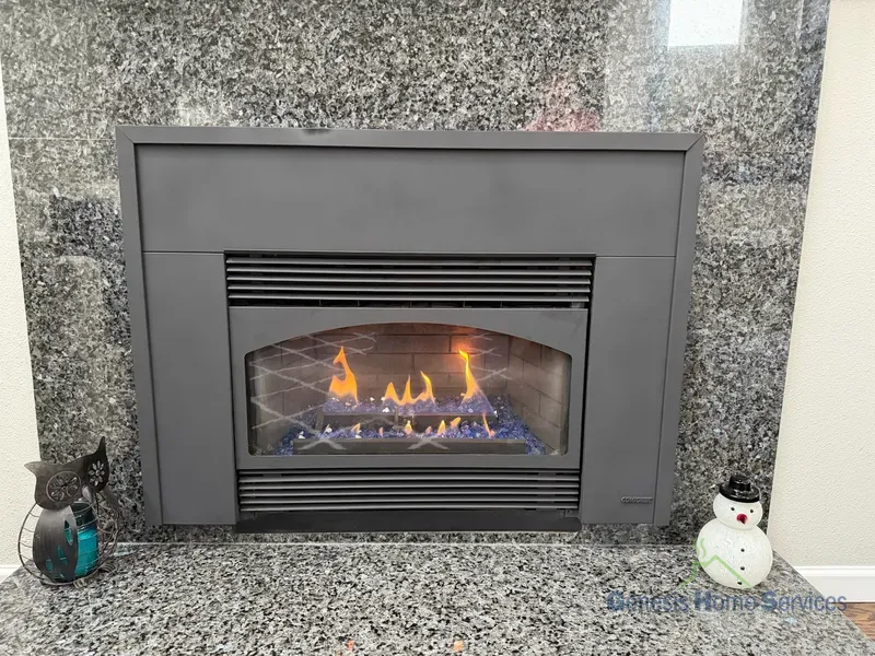 Gas fireplace blue glass surround