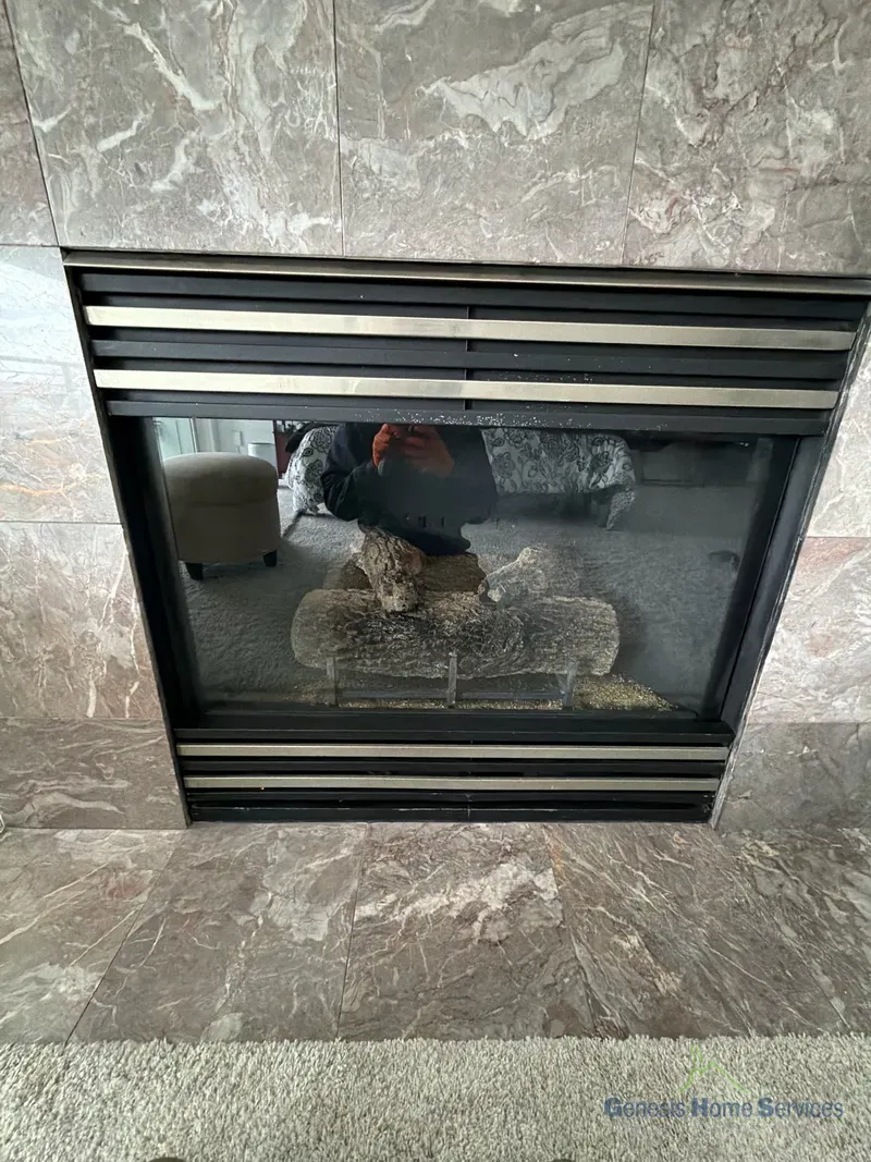 Gas fireplace after repair — working