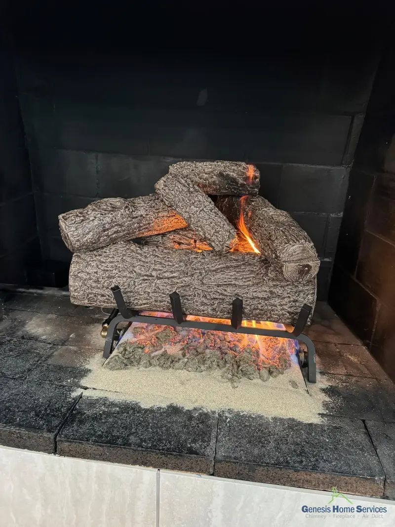 Gas fireplace ceramic log set with flames — Everett