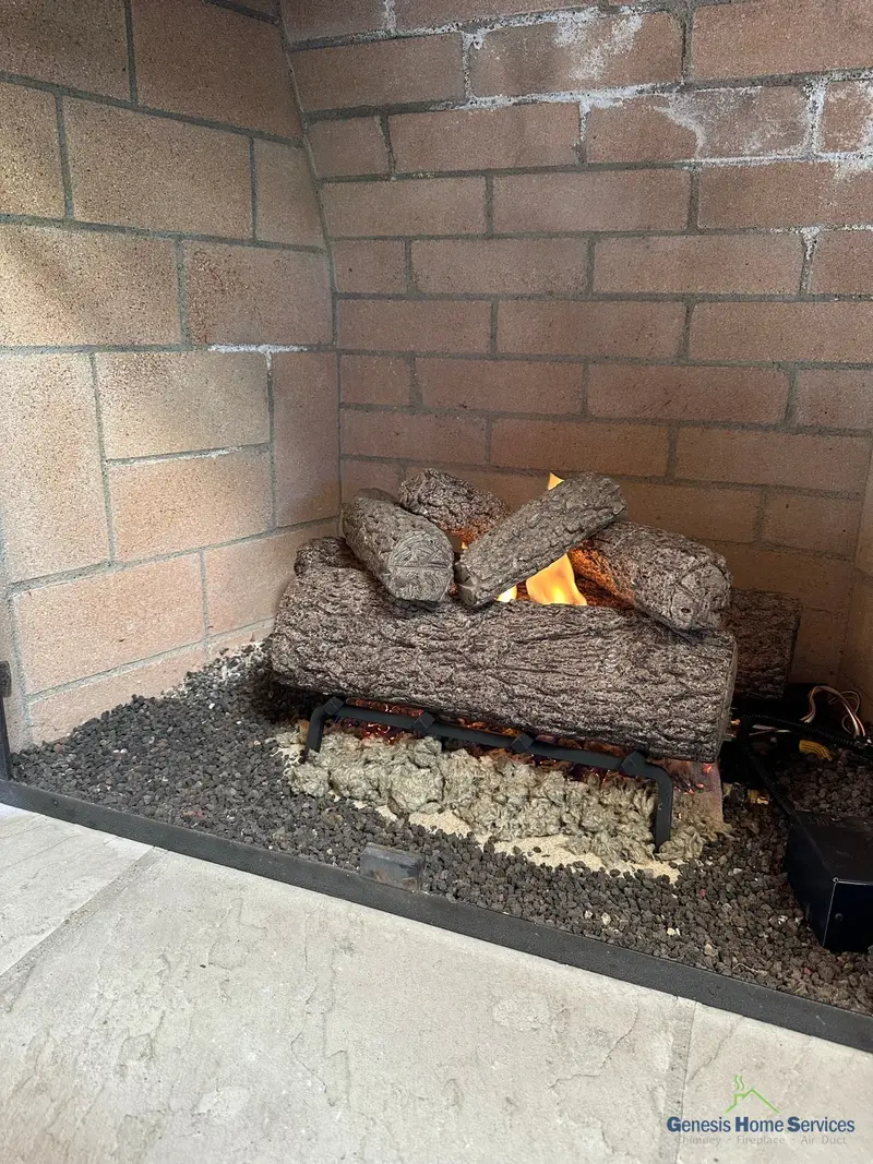 Gas fireplace log set masonry surround — Tacoma