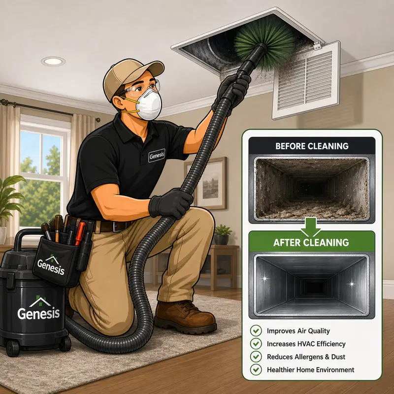 Genesis Home Services air duct cleaning technician illustration