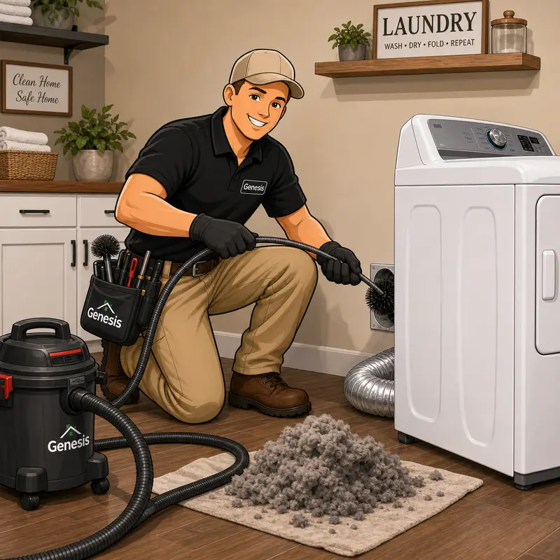 Genesis Home Services dryer vent cleaning technician illustration