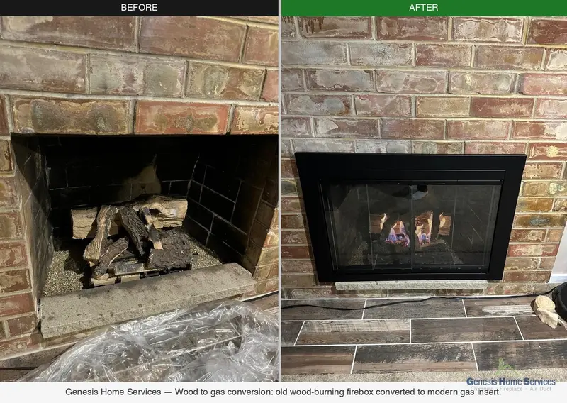 Wood to gas fireplace conversion before and after Seattle